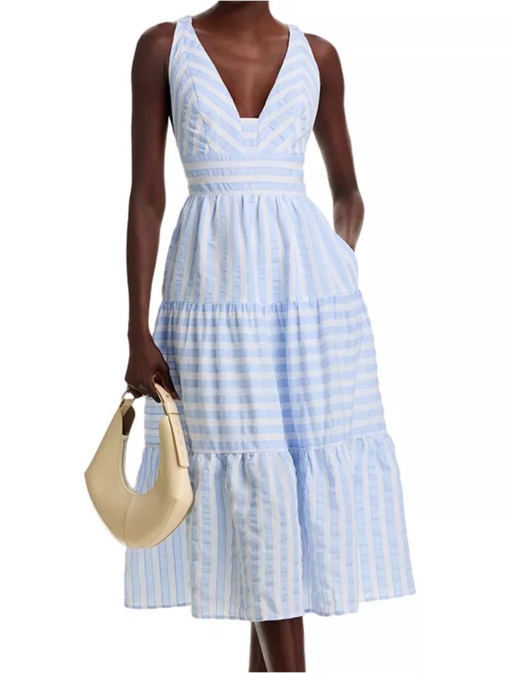 Aqua Light Blue Striped V-Neck Sundress